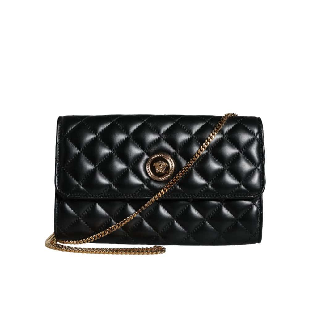 VERSACE - Bolso cruzado de hombro de napa acolchada negra