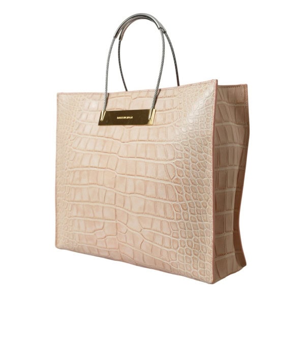 BALENCIAGA - Bolso tote de cuero exótico rosa con asa de cable y relieve - Image 2