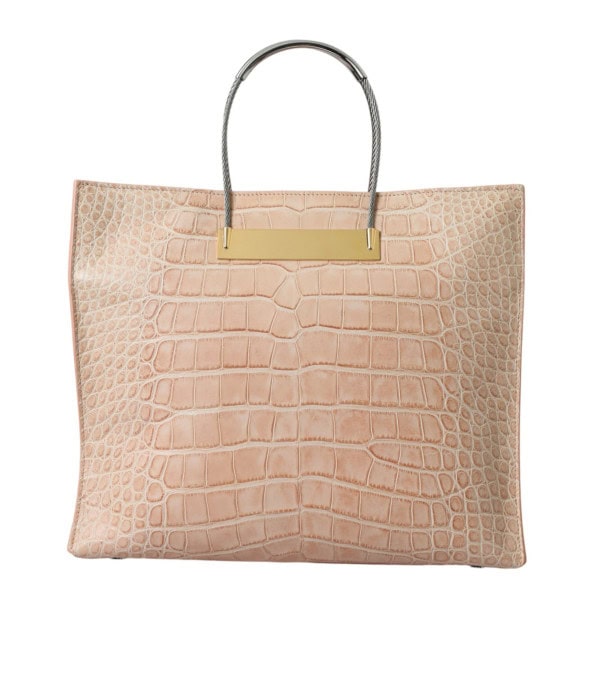 BALENCIAGA - Bolso tote de cuero exótico rosa con asa de cable y relieve - Image 3