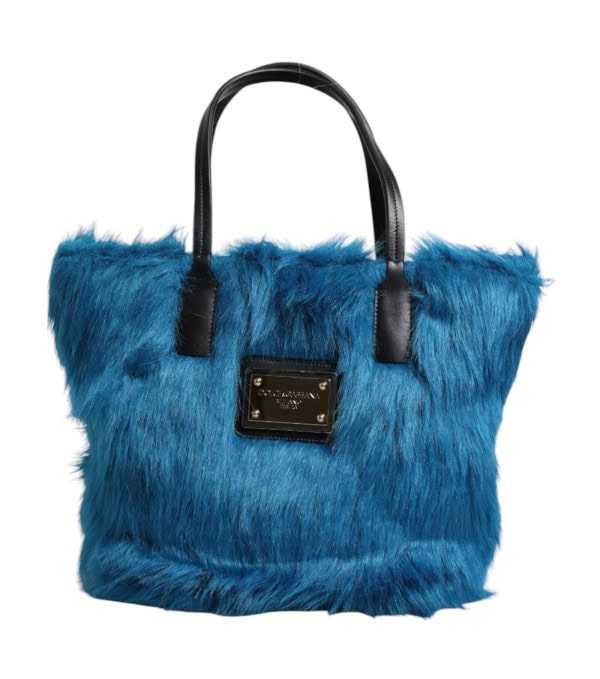 DOLCE & GABBANA - Bolso de hombro con doble asa y placa con el logotipo de piel azul - Image 2