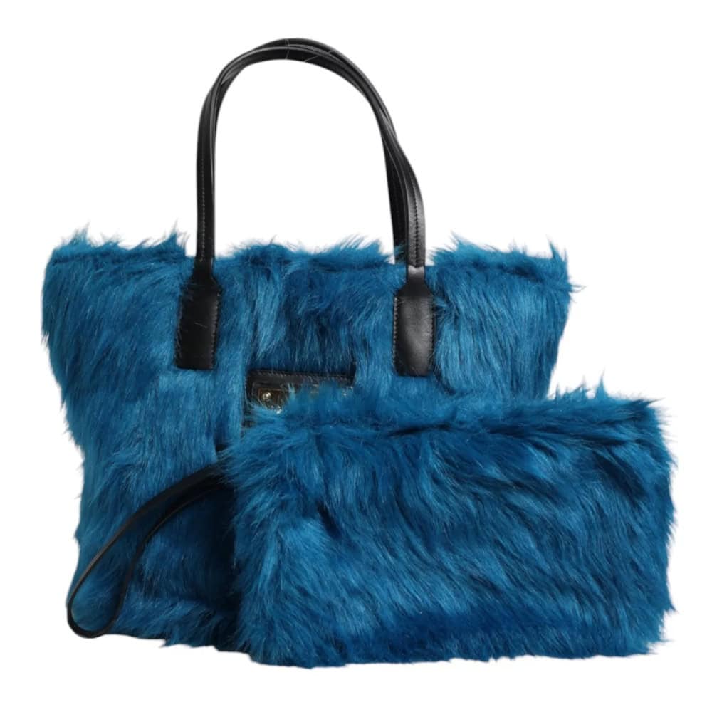DOLCE & GABBANA - Bolso de hombro con doble asa y placa con el logotipo de piel azul