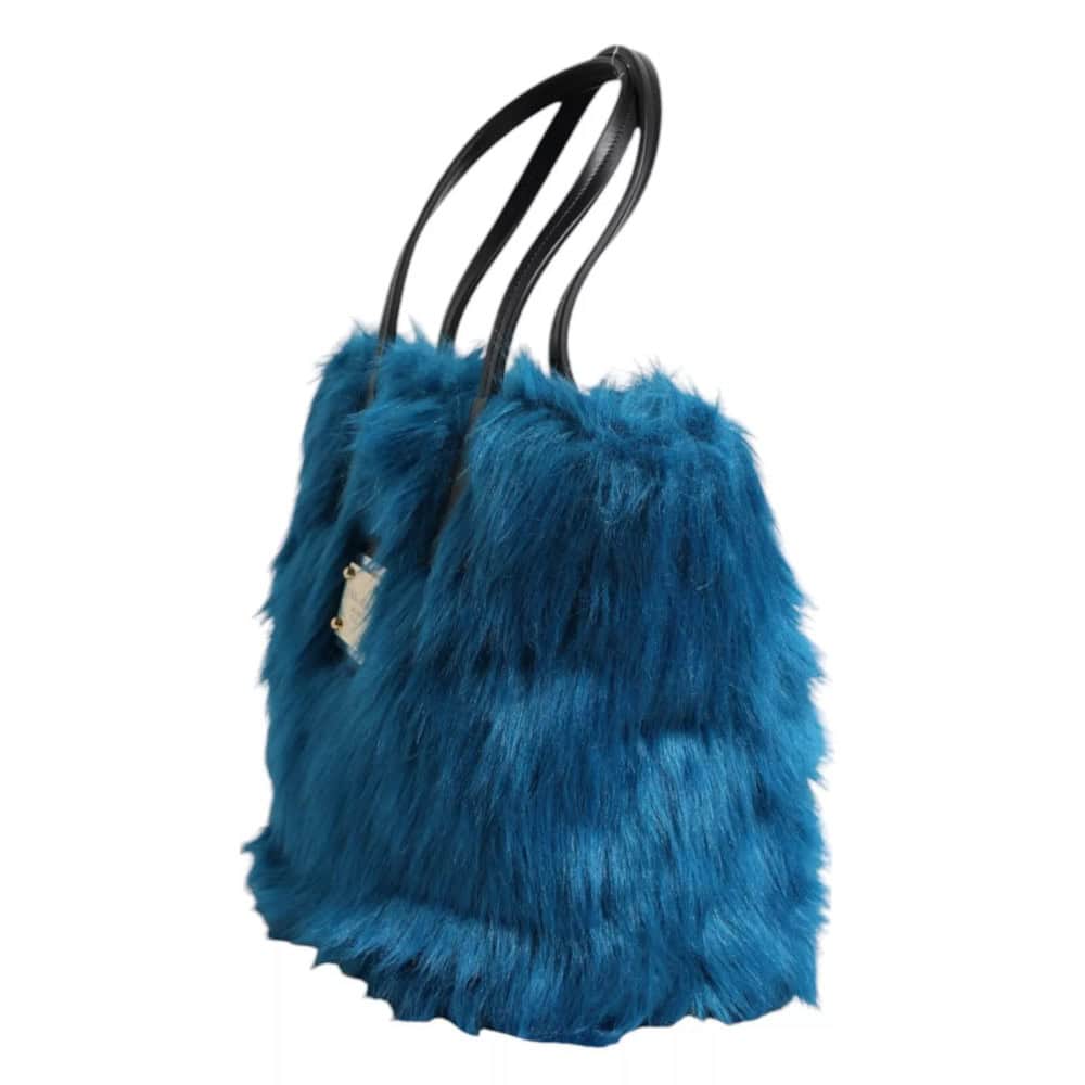 DOLCE & GABBANA - Bolso de hombro con doble asa y placa con el logotipo de piel azul - Image 3