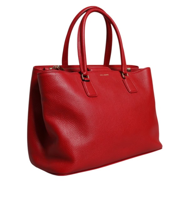 DOLCE & GABBANA - Bolso de asa superior con placa de logo de cuero de ternera roja - Image 2