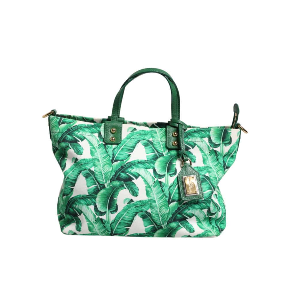 DOLCE & GABBANA - Bolso tote para mujer de lona verde con diseño de jardín botánico