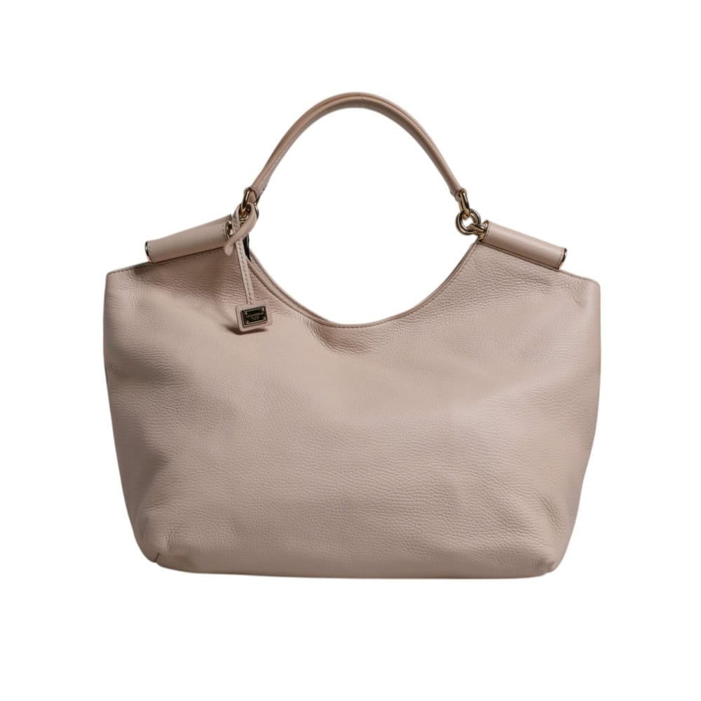 DOLCE & GABBANA - Bolso tote de piel de ciervo rosa claro con placa de logo y asa superior