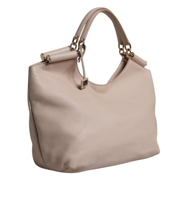 DOLCE & GABBANA - Bolso tote de piel de ciervo rosa claro con placa de logo y asa superior - Image 4