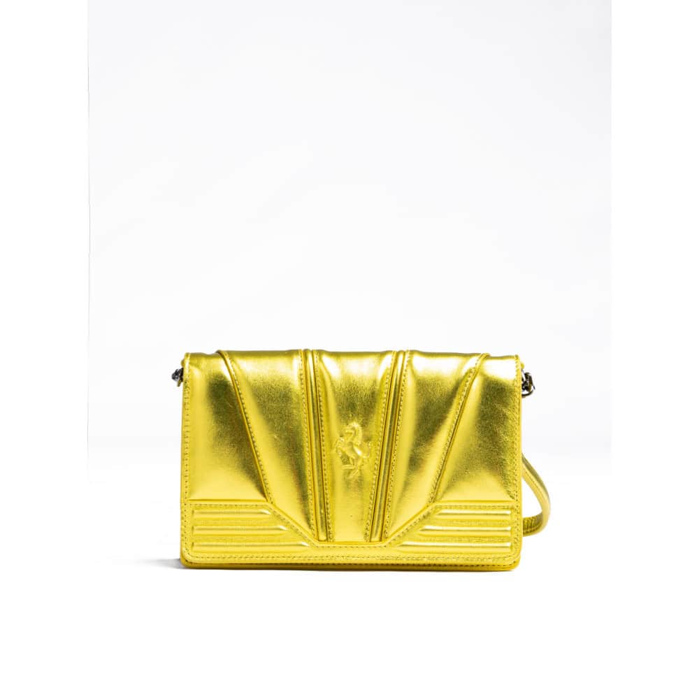 FERRARI - Bolso de cuero patentado amarillo metálico con cadena