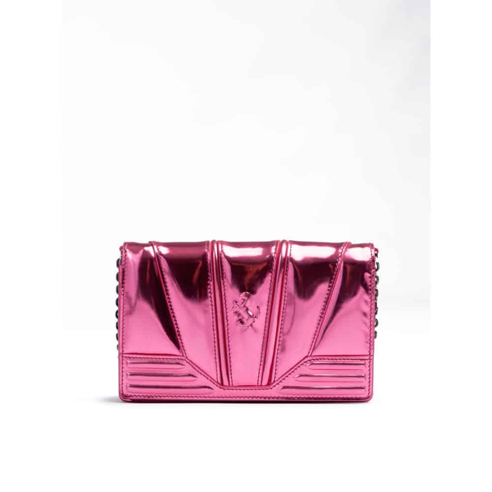 FERRARI - Bolso de cuero patentado rosa metálico con cadena