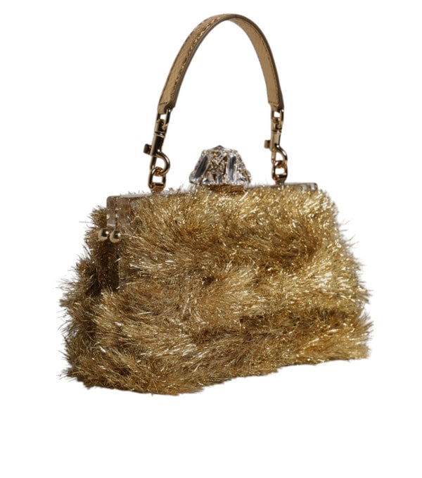 DOLCE & GABBANA - Bolso de Noche de Cristal con Lentejuelas y Correa de Cadena Vanda Dorada - Image 2