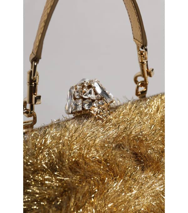 DOLCE & GABBANA - Bolso de Noche de Cristal con Lentejuelas y Correa de Cadena Vanda Dorada - Image 3