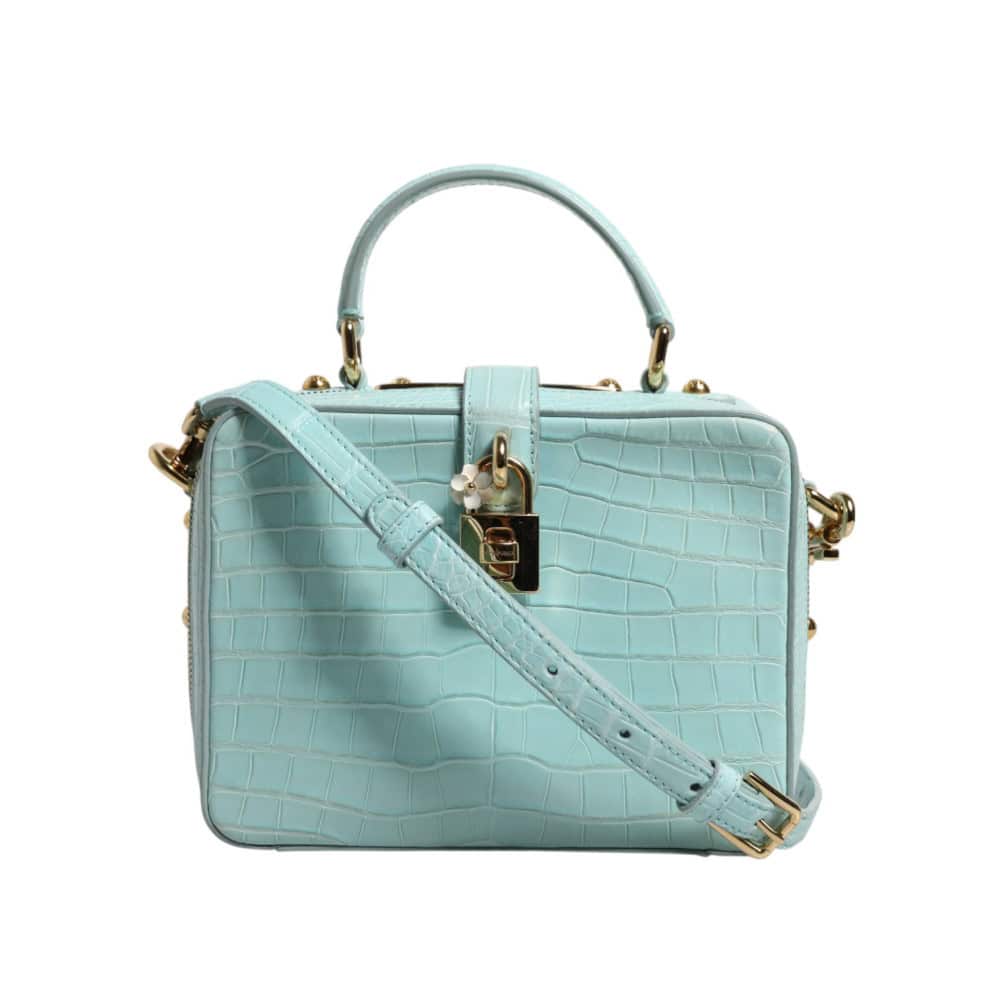 DOLCE & GABBANA - Bolso de hombro de cuero con relieve en verde menta y candado