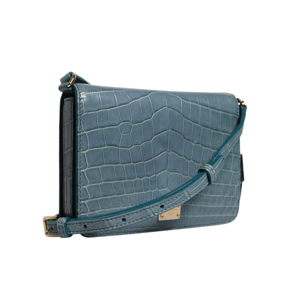 DOLCE & GABBANA - Bolso cruzado mini de piel exótica verde con placa DG - Image 2