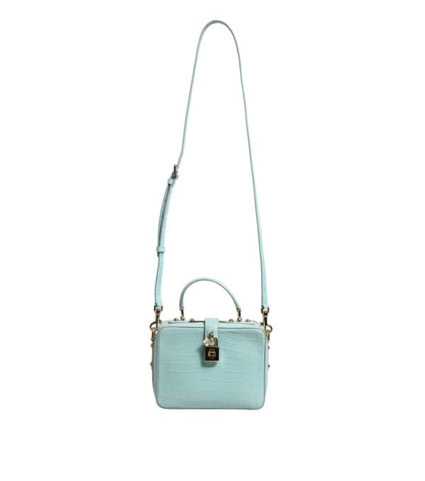 DOLCE & GABBANA - Bolso de hombro de cuero con relieve en verde menta y candado - Image 2