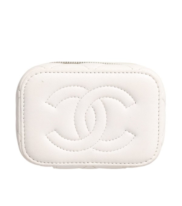 CHANEL - Espejo de tocador de hombro con cadena dorada de piel de cordero maltease blanca - Image 3