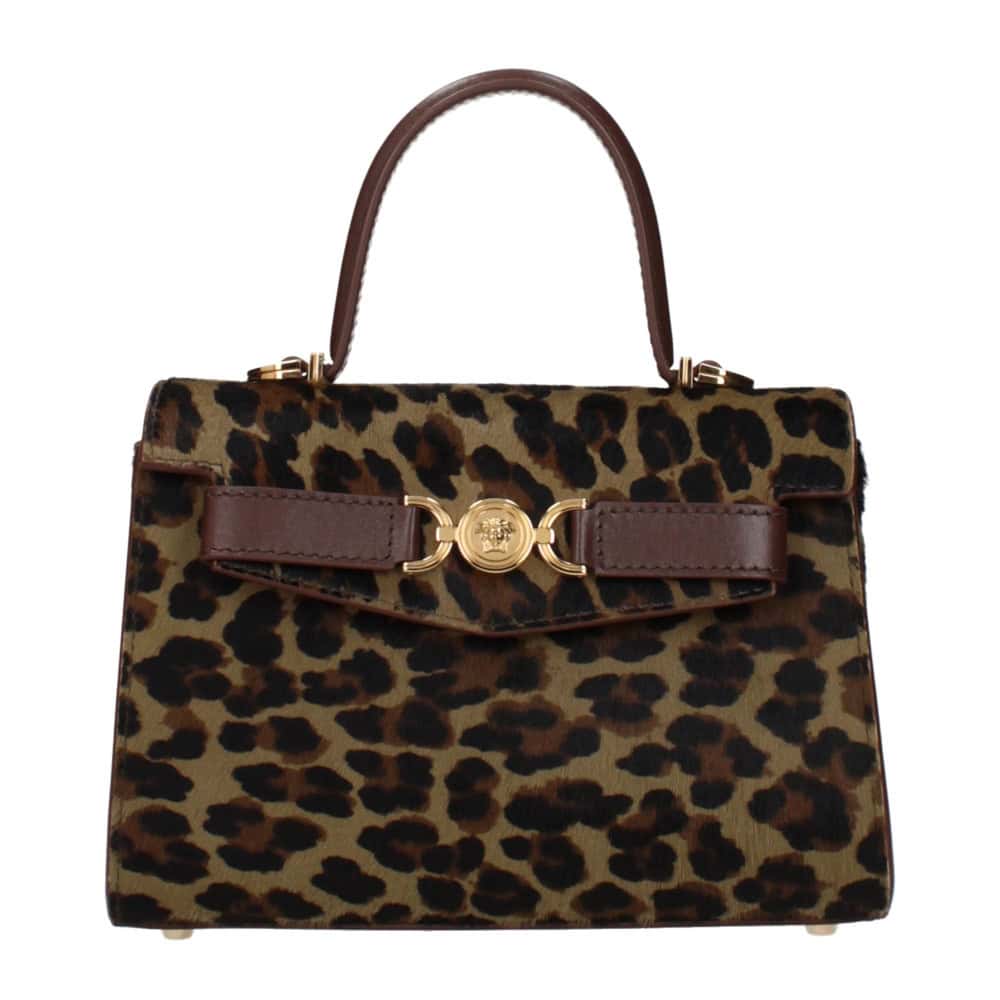 VERSACE - Bolso de mano de pelo de caballo beige